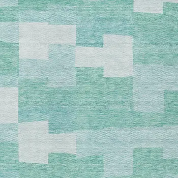 10' X 14' Teal Blue And Aqua Geometric Washable Indoor Outdoor Area Rug