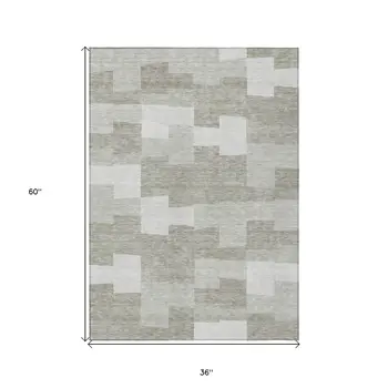 3' X 5' Taupe Brown And Beige Geometric Washable Indoor Outdoor Area Rug