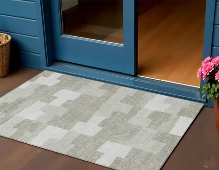 3' X 5' Taupe Brown And Beige Geometric Washable Indoor Outdoor Area Rug