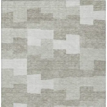 3' X 5' Taupe Brown And Beige Geometric Washable Indoor Outdoor Area Rug