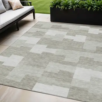 5' X 8' Taupe Brown And Beige Geometric Washable Indoor Outdoor Area Rug