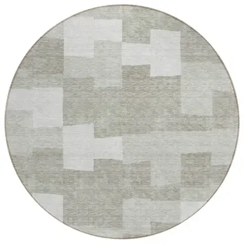 8' Taupe Brown And Beige Round Geometric Washable Indoor Outdoor Area Rug