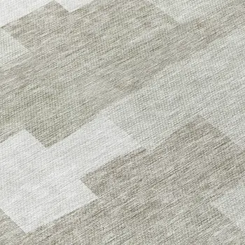 8' Taupe Brown And Beige Round Geometric Washable Indoor Outdoor Area Rug