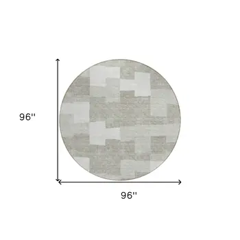 8' Taupe Brown And Beige Round Geometric Washable Indoor Outdoor Area Rug
