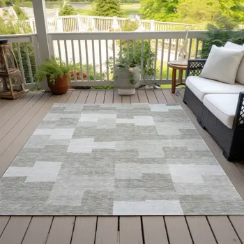 8' X 10' Taupe Brown And Beige Geometric Washable Indoor Outdoor Area Rug