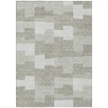 8' X 10' Taupe Brown And Beige Geometric Washable Indoor Outdoor Area Rug