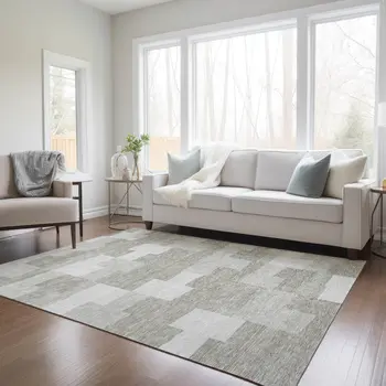 8' X 10' Taupe Brown And Beige Geometric Washable Indoor Outdoor Area Rug