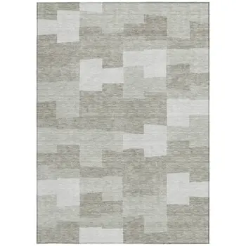10' X 14' Taupe Brown And Beige Geometric Washable Indoor Outdoor Area Rug