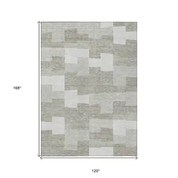 10' X 14' Taupe Brown And Beige Geometric Washable Indoor Outdoor Area Rug