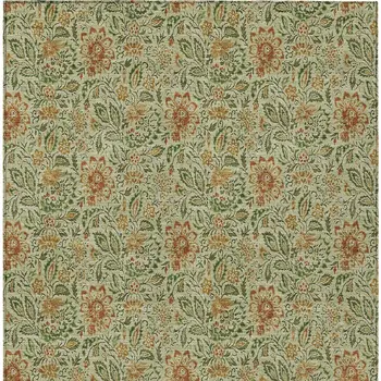 9' X 12' Green Copper And Sage Floral Washable Indoor Outdoor Area Rug
