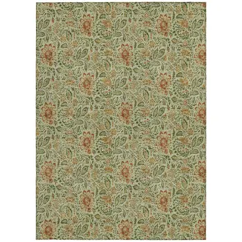 10' X 14' Green Copper And Sage Floral Washable Indoor Outdoor Area Rug