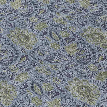 3' X 5' Denim Blue Navy Blue And Gray Floral Washable Indoor Outdoor Area Rug
