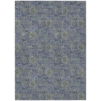 8' X 10' Denim Blue Navy Blue And Gray Floral Washable Indoor Outdoor Area Rug