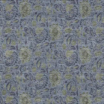 8' X 10' Denim Blue Navy Blue And Gray Floral Washable Indoor Outdoor Area Rug