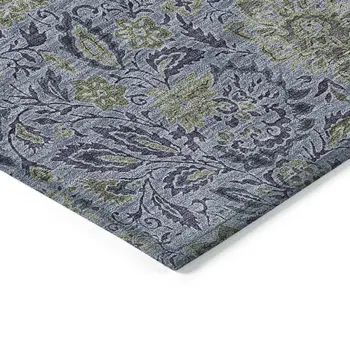 9' X 12' Denim Blue Navy Blue And Gray Floral Washable Indoor Outdoor Area Rug