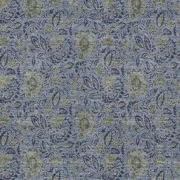 9' X 12' Denim Blue Navy Blue And Gray Floral Washable Indoor Outdoor Area Rug