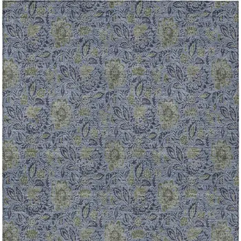 10' X 14' Denim Blue Navy Blue And Gray Floral Washable Indoor Outdoor Area Rug