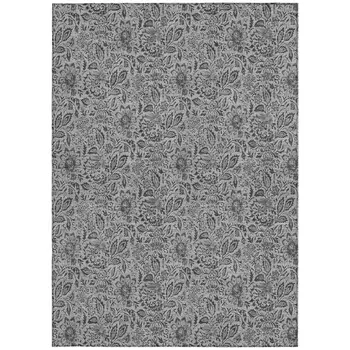 5' X 8' Gray Silver And Charcoal Floral Washable Indoor Outdoor Area Rug