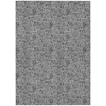 9' X 12' Gray Silver And Charcoal Floral Washable Indoor Outdoor Area Rug