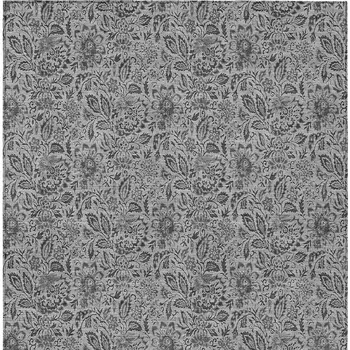 10' X 14' Gray Silver And Charcoal Floral Washable Indoor Outdoor Area Rug