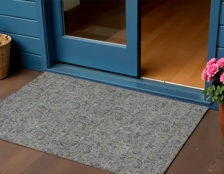 3' X 5' Khaki Taupe And Gray Floral Washable Indoor Outdoor Area Rug