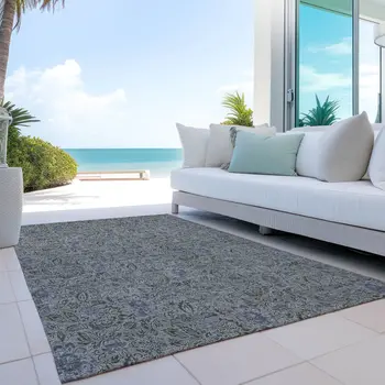 3' X 5' Khaki Taupe And Gray Floral Washable Indoor Outdoor Area Rug