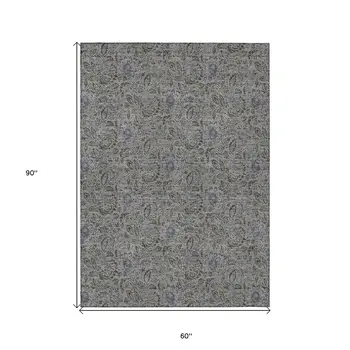 5' X 8' Khaki Taupe And Gray Floral Washable Indoor Outdoor Area Rug