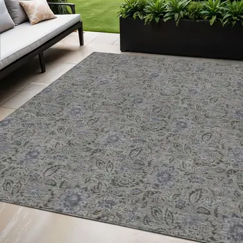 5' X 8' Khaki Taupe And Gray Floral Washable Indoor Outdoor Area Rug