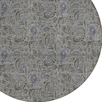 8' Khaki Taupe And Gray Round Floral Washable Indoor Outdoor Area Rug