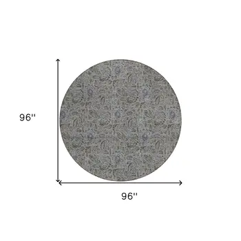 8' Khaki Taupe And Gray Round Floral Washable Indoor Outdoor Area Rug