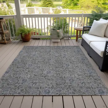 8' X 10' Khaki Taupe And Gray Floral Washable Indoor Outdoor Area Rug