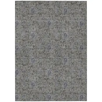 8' X 10' Khaki Taupe And Gray Floral Washable Indoor Outdoor Area Rug