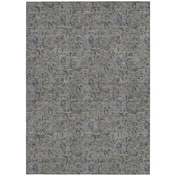 9' X 12' Khaki Taupe And Gray Floral Washable Indoor Outdoor Area Rug