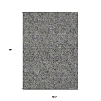 9' X 12' Khaki Taupe And Gray Floral Washable Indoor Outdoor Area Rug