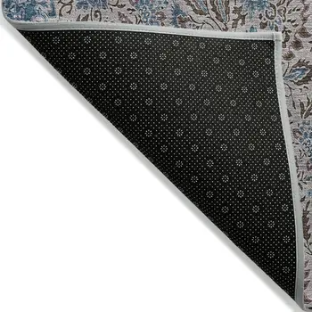 9' X 12' Brown And Blue Floral Washable Indoor Outdoor Area Rug
