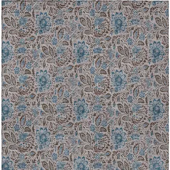 10' X 14' Brown And Blue Floral Washable Indoor Outdoor Area Rug
