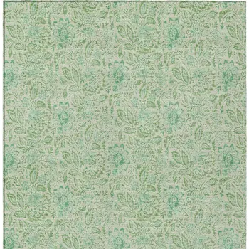 3' X 5' Sage And Artichoke Green Floral Washable Indoor Outdoor Area Rug