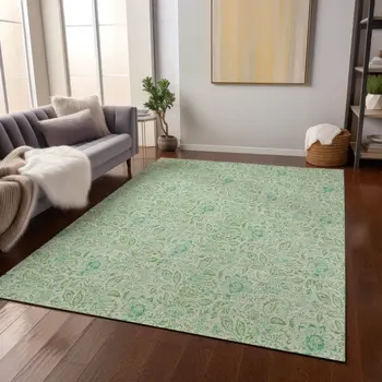 3' X 5' Sage And Artichoke Green Floral Washable Indoor Outdoor Area Rug