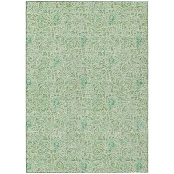 5' X 8' Sage And Artichoke Green Floral Washable Indoor Outdoor Area Rug