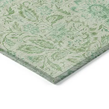 8' Sage And Artichoke Green Round Floral Washable Indoor Outdoor Area Rug