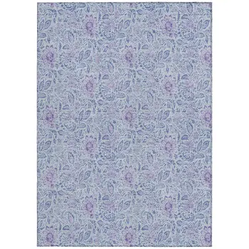5' X 8' Sky Blue And Purple Floral Washable Indoor Outdoor Area Rug