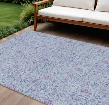 8' X 10' Sky Blue And Purple Floral Washable Indoor Outdoor Area Rug