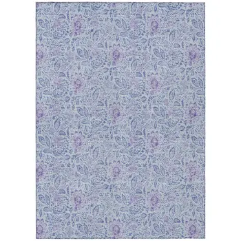9' X 12' Sky Blue And Purple Floral Washable Indoor Outdoor Area Rug