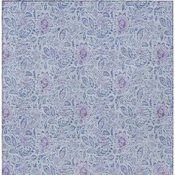 10' X 14' Sky Blue And Purple Floral Washable Indoor Outdoor Area Rug