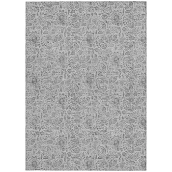 3' X 5' Silver Gray And Charcoal Floral Washable Indoor Outdoor Area Rug