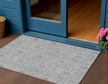 3' X 5' Silver Gray And Charcoal Floral Washable Indoor Outdoor Area Rug