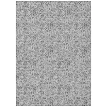 8' X 10' Silver Gray And Charcoal Floral Washable Indoor Outdoor Area Rug