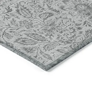 9' X 12' Silver Gray And Charcoal Floral Washable Indoor Outdoor Area Rug