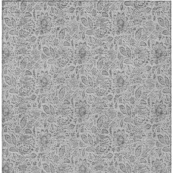 10' X 14' Silver Gray And Charcoal Floral Washable Indoor Outdoor Area Rug