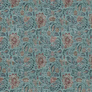 9' X 12' Teal Blue Brown And Taupe Floral Washable Indoor Outdoor Area Rug